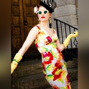 STOP STARING CAMILLA WATERCOLOR FLORAL BOMBSHELL PINUP WIGGLE DRESS 16 (12)NWOT